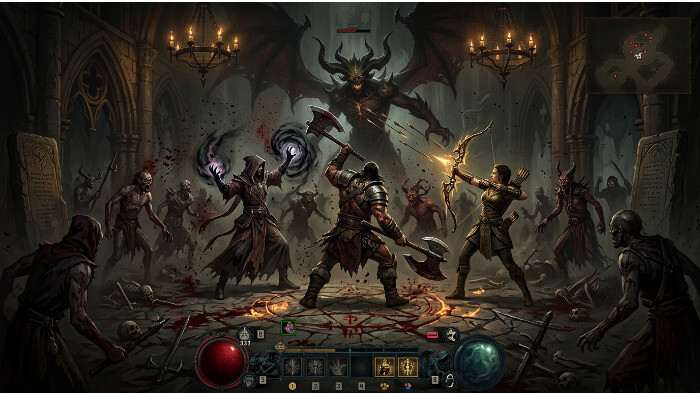 Diablo IV thumbnail met demonenportret en tekst over Nintendo Switch 2 en Age of Hatred Collection