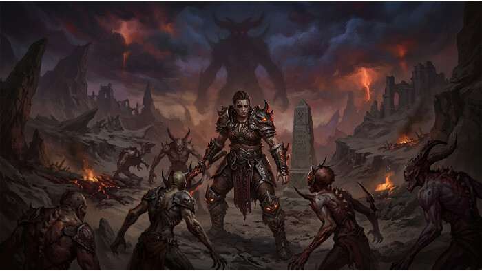 Diablo IV featured thumbnail met duistere personage, passend bij het onderwerp level scaling en progressie