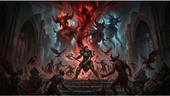 Diablo IV featured thumbnail met donkere hel-achtige artwork rond de Switch 2 release op 15 september