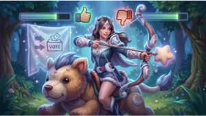 Dota 2 featured thumbnail met Mirana in een schattige look, bij een community stemming