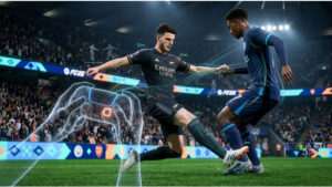 EA Sports FC 25 featured thumbnail over input-lag en netcode, met voetbalactie en vertraging als thema
