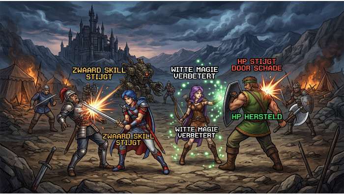 Featured thumbnail voor Final Fantasy II met retro pixel-art personage en titeltekst over progressie en grind