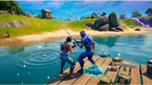 Fortnite featured thumbnail met visplek en loot-thema voor het vinden van de beste heals