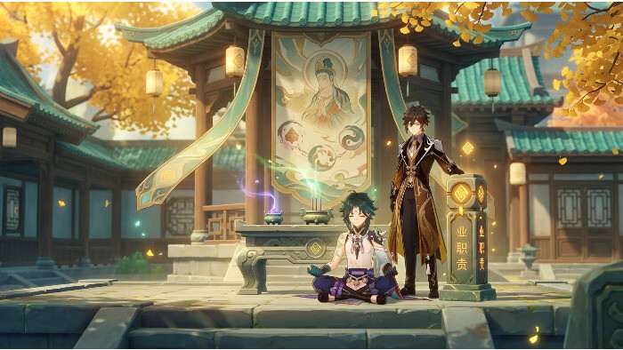 Genshin Impact featured thumbnail met personage en grafische tekst over wuxia en boeddhisme als cultuurkritiek