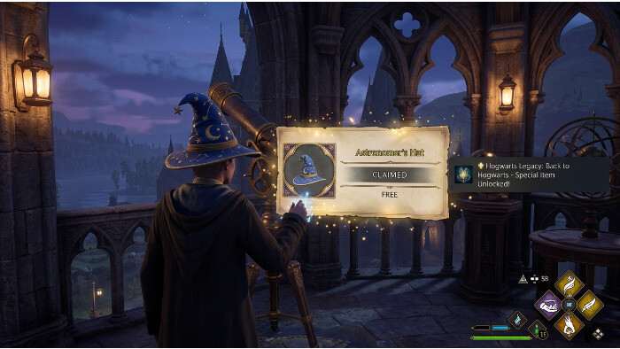 Hogwarts Legacy featured thumbnail met promotie voor de gratis Astronomer's Hat tot 30 september