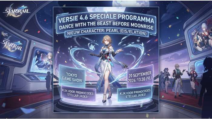 Honkai: Star Rail thumbnail met aankondiging van de Version 4.6 livestream tijdens Tokyo Game Show