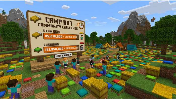 Uitgelichte thumbnail voor Minecraft (Bedrock Edition) over de community-uitdaging om 250 miljoen items te plaatsen