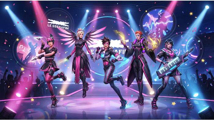 Overwatch 2 uitgelichte thumbnail over Le Sserafim terugkeer met nieuwe skins en muziek