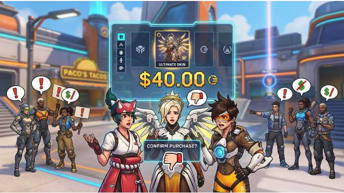 Overwatch 2 featured thumbnail over test met $40-skins en boze communityreacties