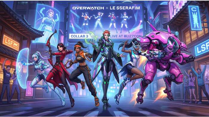 Overwatch uitgelichte thumbnail over de derde LE SSERAFIM-collab met zes nieuwe skins