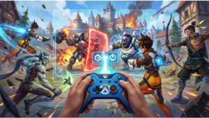 Overwatch featured thumbnail met gamepad-icoon en console-thema bij artikel over World of Warcraft op console