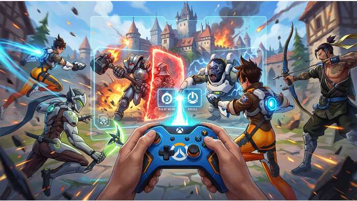 Overwatch featured thumbnail met gamepad-icoon en console-thema bij artikel over World of Warcraft op console