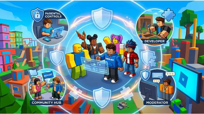 Featured thumbnail over Roblox en Discord met focus op verantwoordelijkheidsarchitectuur en moderatie