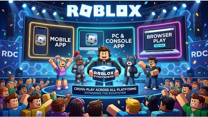 Roblox featured thumbnail over Roblox Everywhere, met tekst over creators die games als losse apps uitbrengen