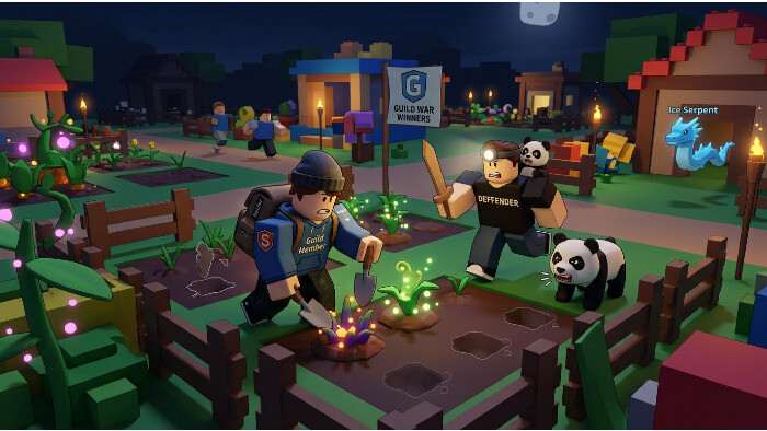 Roblox featured thumbnail over Grow a Garden 2, met focus op de nachtcyclus en sociale strategie