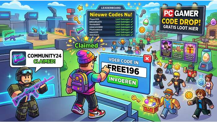 Uitgelichte thumbnail voor Roblox Rivals-codes met Roblox-icoon en tekst over gratis loot