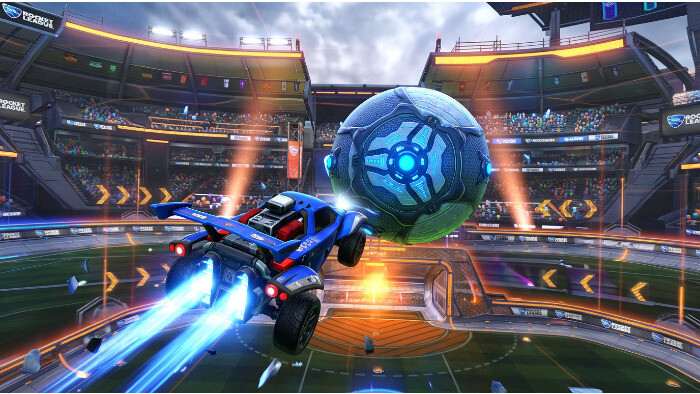 Rocket League featured thumbnail met een auto en bal in een stadion, passend bij een artikel over Psyonix contractwerk