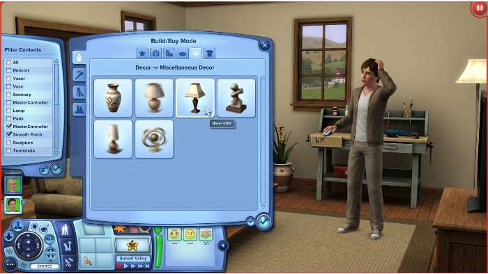 Uitgelichte thumbnail voor The Sims 3 over mods die botsen, met spinnende iconen in Build/Buy