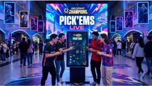 Valorant Champions Pick'Ems thumbnail met Valorant branding en titel over community voorspellingen