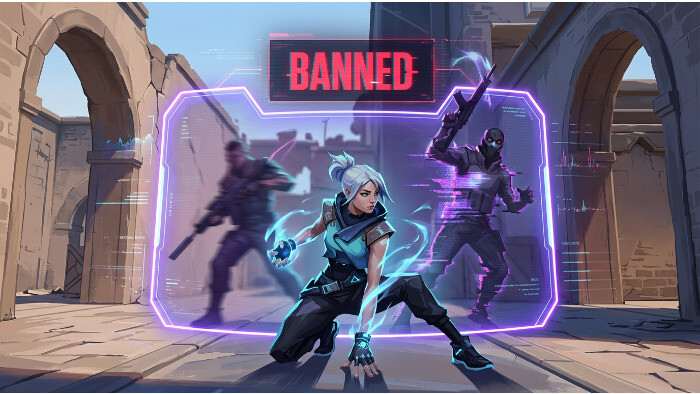 Valorant featured thumbnail met agent en tekst over Riot die 300.000 accounts bant voor ranked boosting