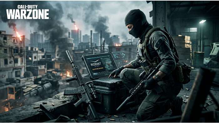 Warzone featured thumbnail over Activision's aanpak tegen cheatverkopers, met een tactische soldaat op de achtergrond