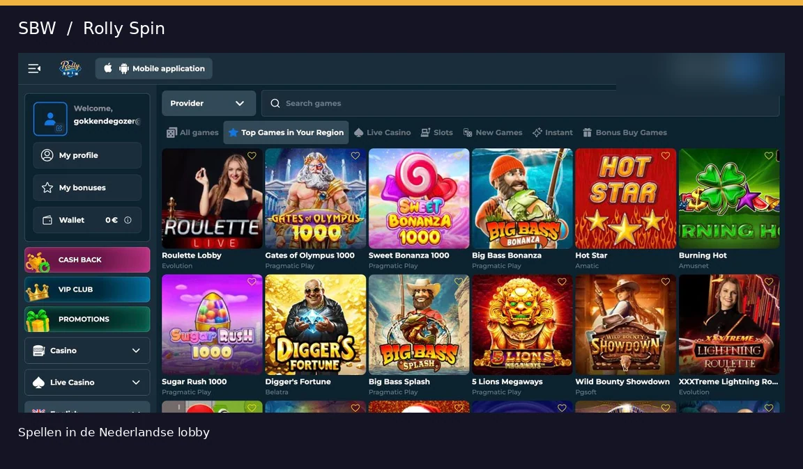Rolly Spin spellobby met providerfilter en gokkasten