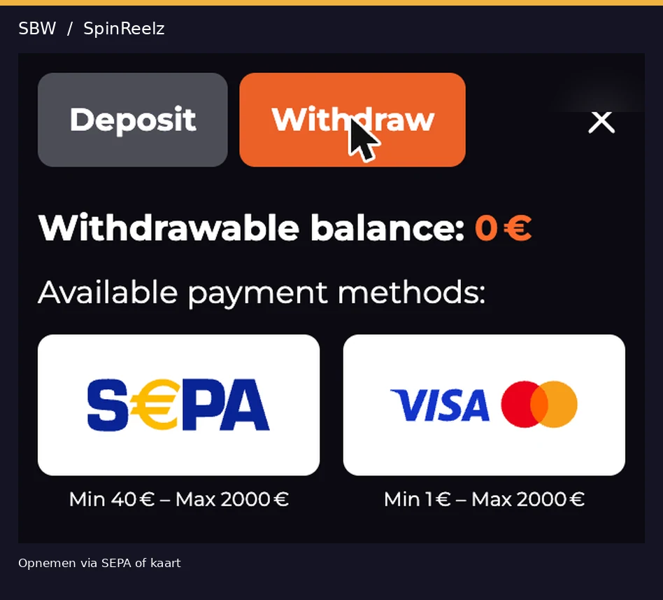 SpinReelz opnamekassa met SEPA en kaartopnames