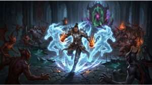 Diablo Immortal thumbnail met een Monk die teleporteert naast Mystic Allies in een actievolle scene