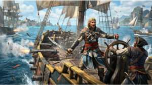 Featured thumbnail voor Assassin's Creed IV: Black Flag over New Game+ in Resynced, met de iconische Assassin op zee