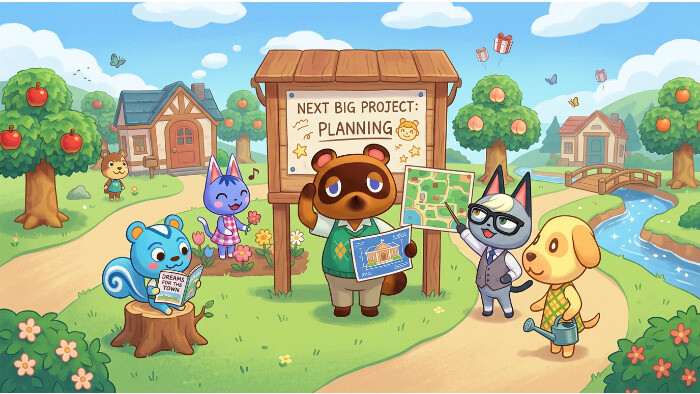 Featured thumbnail over Animal Crossing met de tekst 'spinoffs op pauze' en Nintendo's franchisestrategie