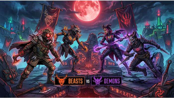 Apex Legends featured thumbnail for Blood Pact showing beasts versus demons theme in a dark red design