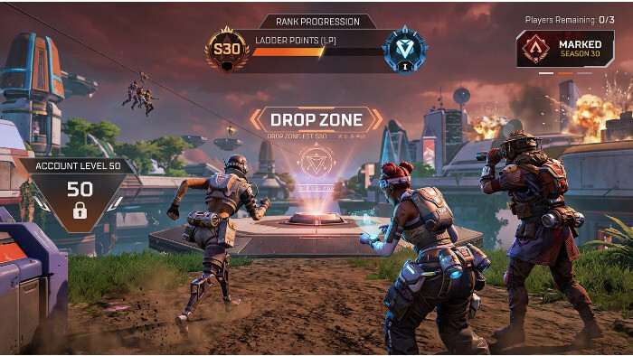 Apex Legends Season 30 thumbnail met Ranked update over Ladder Points en de level 50-eis