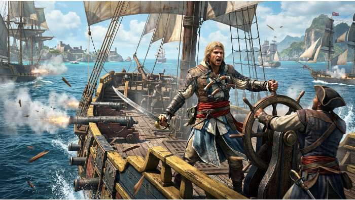Featured thumbnail voor Assassin's Creed IV: Black Flag over New Game+ in Resynced, met de iconische Assassin op zee