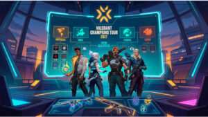 Valorant thumbnail over VCT 2027 met 32 partnerteams en open qualifiers, met Valorant agent op rode achtergrond