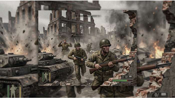 Uitgelichte thumbnail voor Call of Duty: Finest Hour op PS2 met een soldaat in WOII-stijl