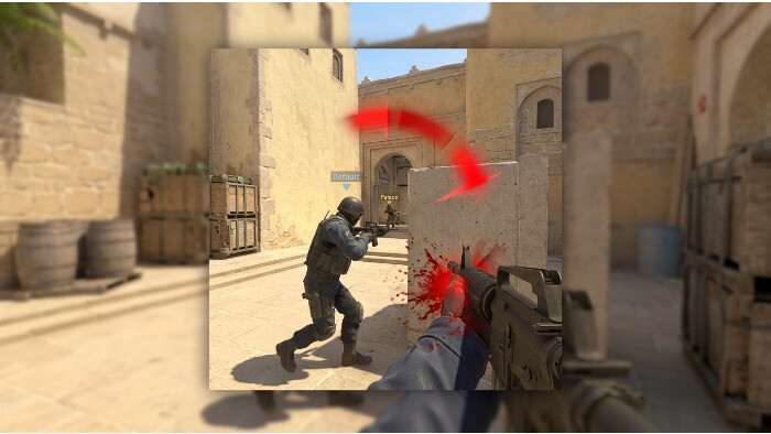 Counter-Strike 2 thumbnail over subtick, met speler die achter dekking geraakt wordt in een vuurgevecht