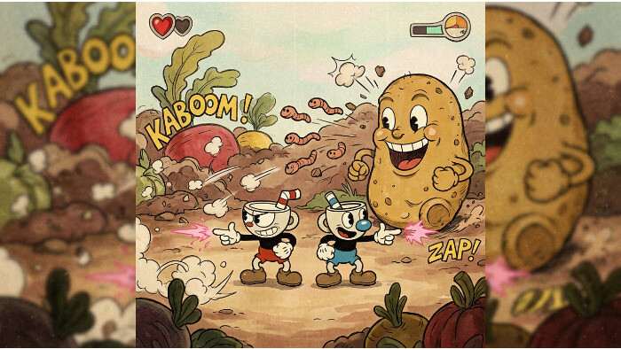 Cuphead featured thumbnail voor pc met retro cartoonstijl en de titel Cuphead op pc
