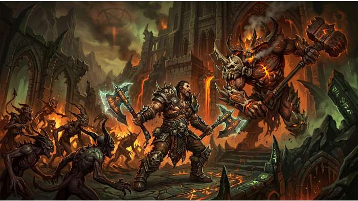 Diablo III featured thumbnail met donkere demonische kunst, passend bij een artikel over moraalkeuzes in loot-games