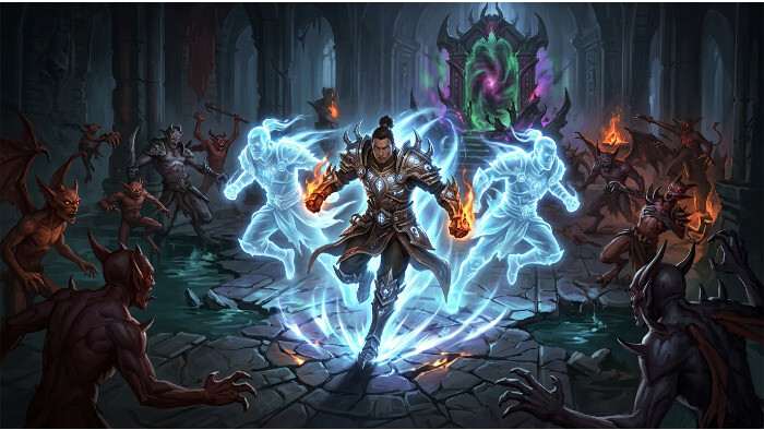 Diablo Immortal thumbnail met een Monk die teleporteert naast Mystic Allies in een actievolle scene