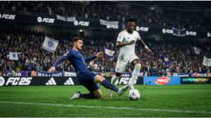 Thumbnail voor EA Sports FC 25 over rebound-logica, met een tackleduel dat scripted aanvoelt