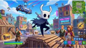 Uitgelichte thumbnail over een mogelijke Hollow Knight crossover in Fortnite, met eerste beelden als teaser