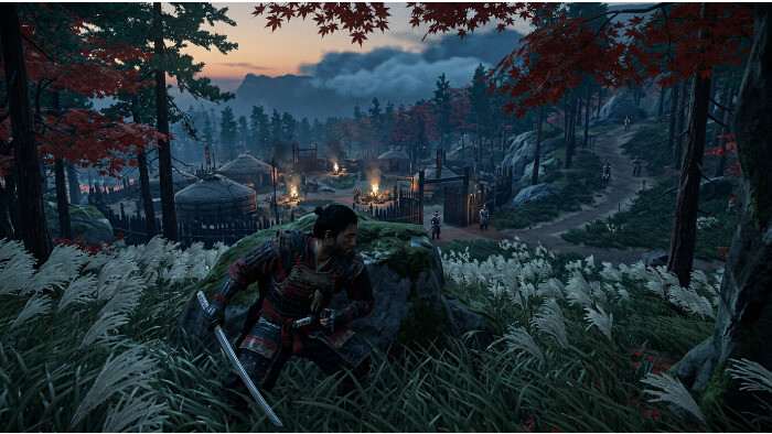 Ghost of Tsushima uitgelichte thumbnail met samurai die kiest tussen eer en stealth in het landschap van Tsushima