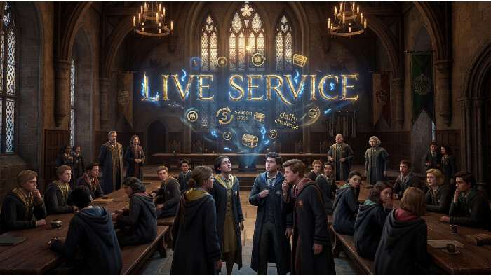 Uitgelichte thumbnail voor Hogwarts Legacy over Warner Bros.' live-service plannen na het succes van de game