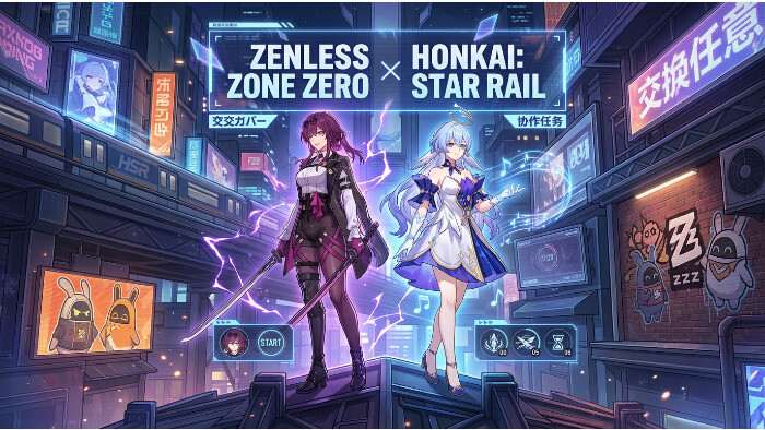 Uitgelichte thumbnail voor Honkai: Star Rail met Zenless Zone Zero crossover-teaser van Robin en Kafka