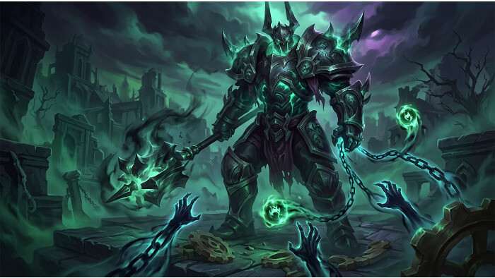 League of Legends thumbnail met Mordekaiser Legend-kaart reveal voor Riftbound Radiance