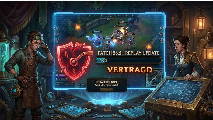 League of Legends thumbnail met kampioenportret en titel over teruggedraaide replay-update na spelersverzet