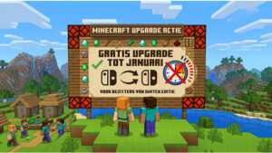 Minecraft featured thumbnail over Nintendo Switch 2 met info over gratis upgrade tot januari