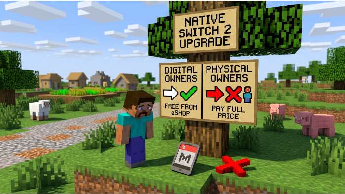 Minecraft featured thumbnail over de Switch 2-upgrade die fysieke kopers buitensluit