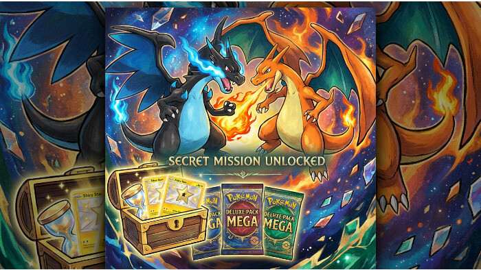 Uitgelichte thumbnail voor Pokemon Trading Card Game over Pokemon TCG Pocket Secret Missions en Deluxe Pack Mega