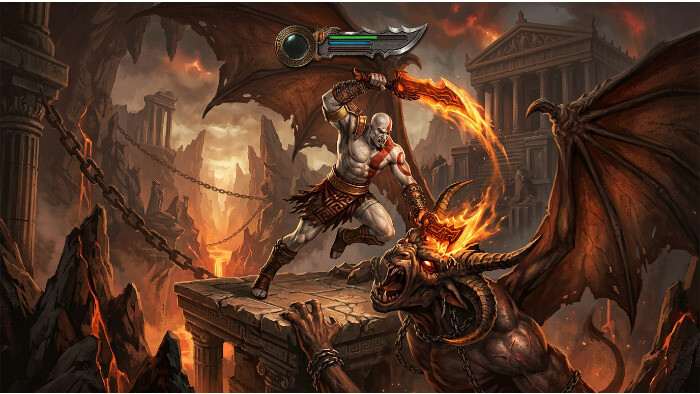 Uitgelichte thumbnail over PSP-nostalgie met God of War: Chains of Olympus als centraal onderwerp